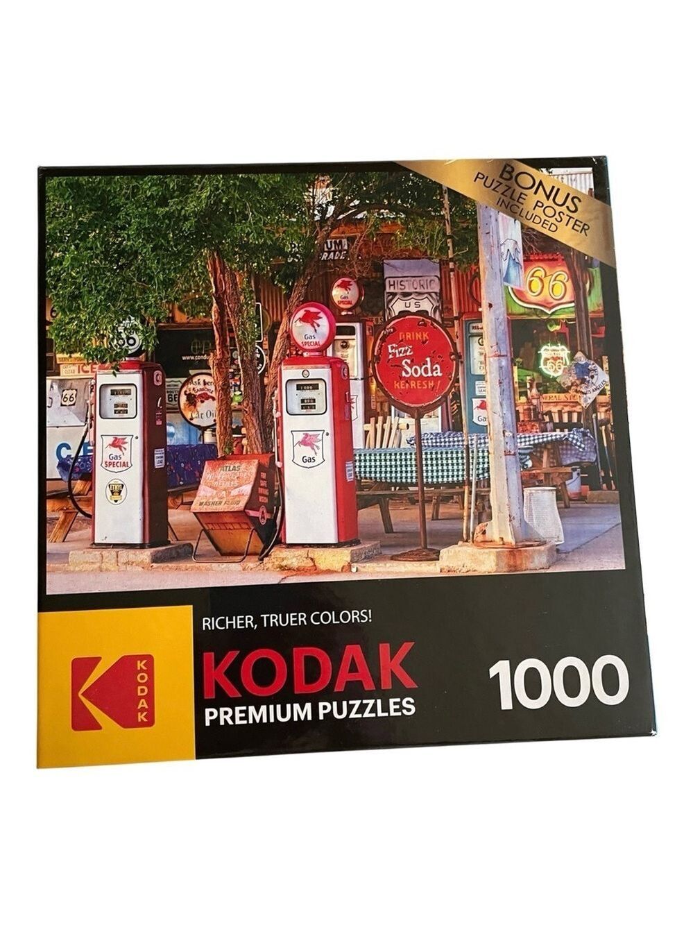 Kodak Premium Puzzle with Vibrant Vintage Gas Station on Route 66, 1000 Pieces.